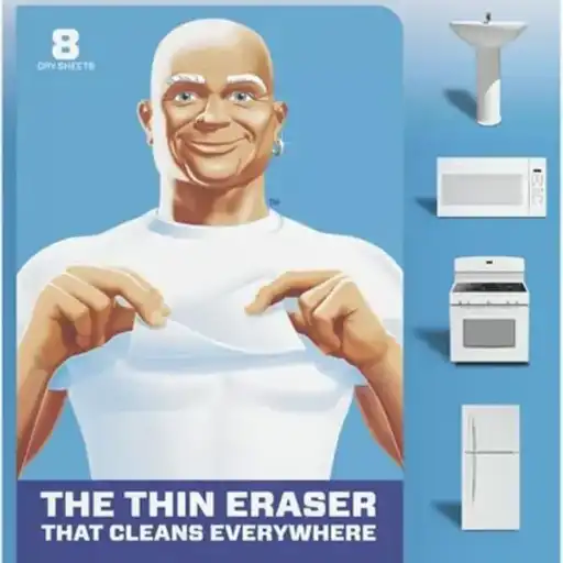 Cleaning product advertisement with appliances.